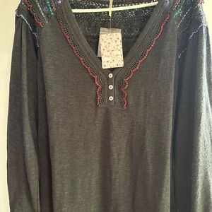 Women's Black Lace Trim Free People Top